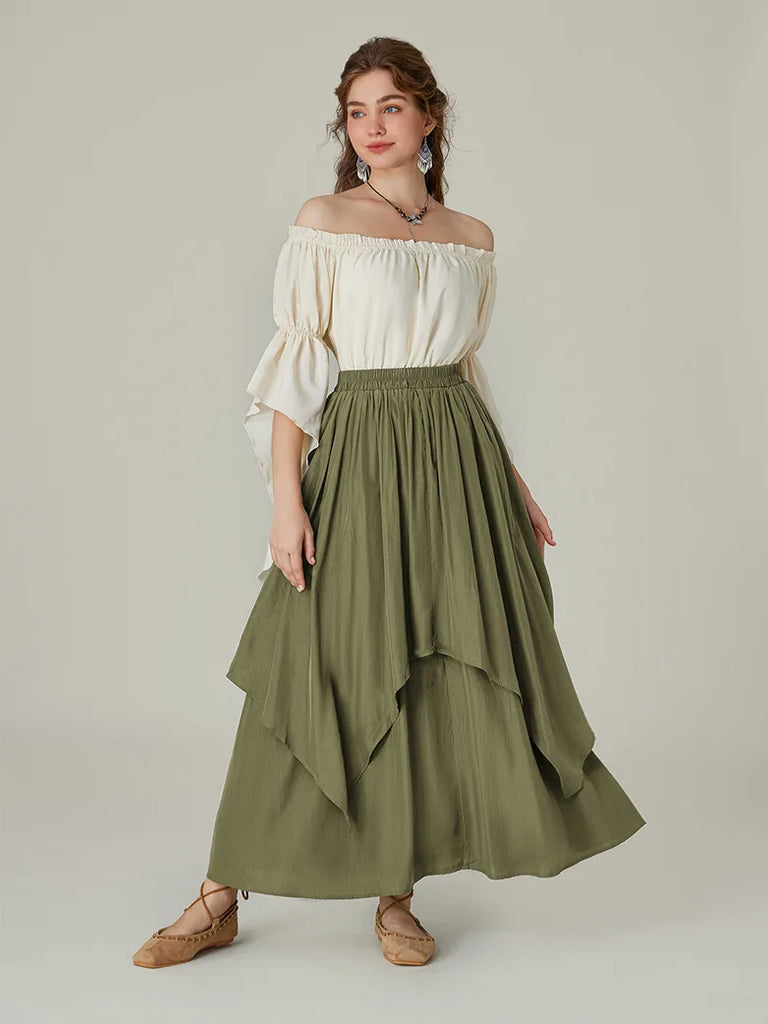 Women Renaissance Dual-Layer Swing Maxi Skirt SCARLET DARKNESS