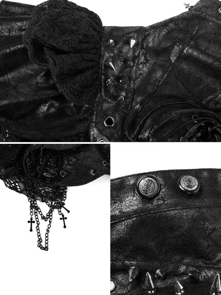 Scarlet Darkness Dark Gothic Leather and Lace Studd Waistcoat SCARLET DARKNESS