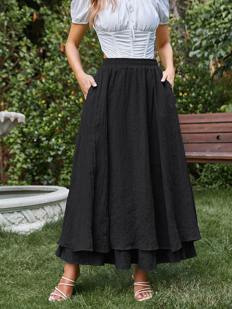 Women Renaissance Cotton Maxi Skirt 2-Layer Swing Skirts SCARLET DARKNESS