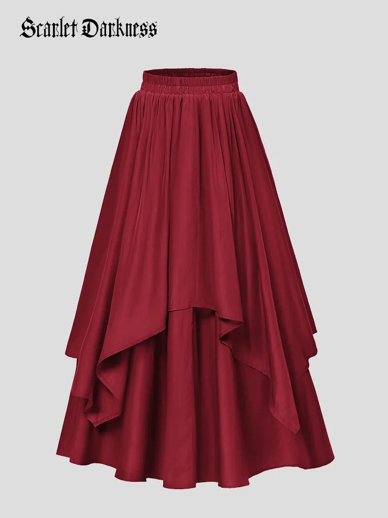 Women Renaissance Dual-Layer Swing Maxi Skirt SCARLET DARKNESS