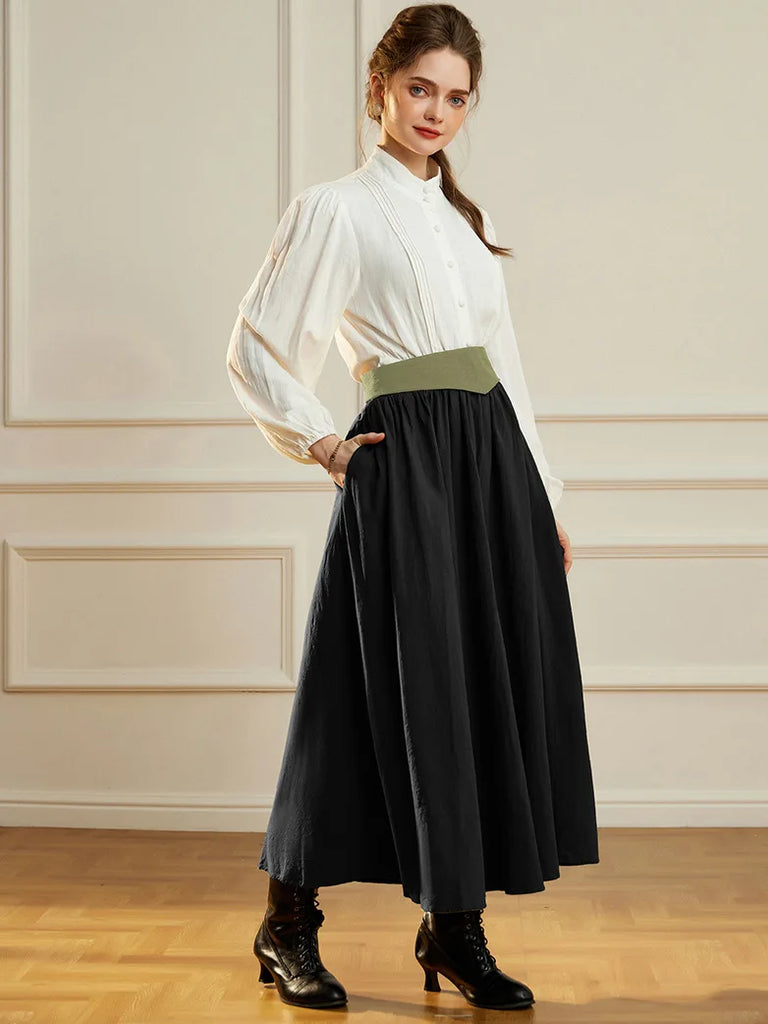 Renaissance Swing Skirt Detachable Belt Decor A-Line Skirt SCARLET DARKNESS