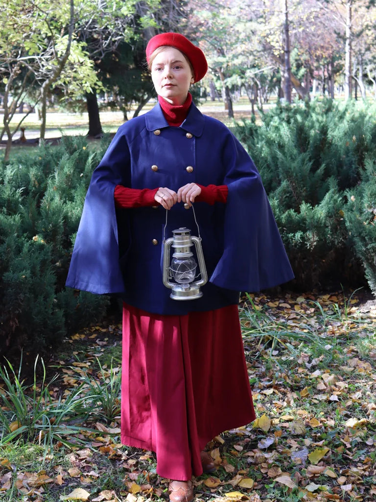 Double Breasted Overcoat Poncho Peacoat with Pocket SCARLET DARKNESS