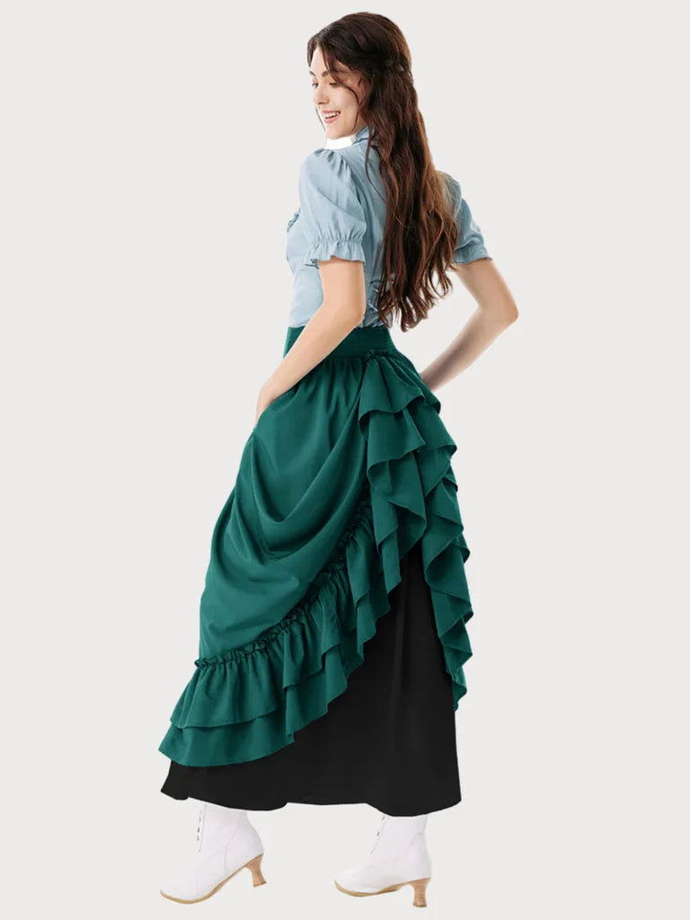 Victorian Dual Layer Ruffled Hem Back Adjustable Skirt SCARLET DARKNESS