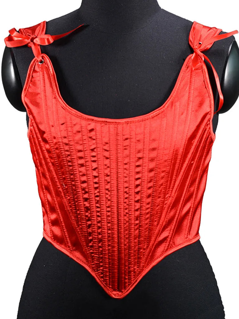 Women 1850s Victorian Classical Satin Herringbone Corset SCARLET DARKNESS