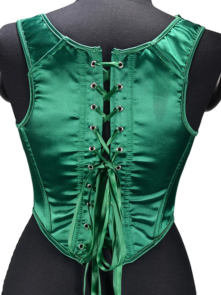 Women 1850s Victorian Classical Satin Herringbone Corset SCARLET DARKNESS