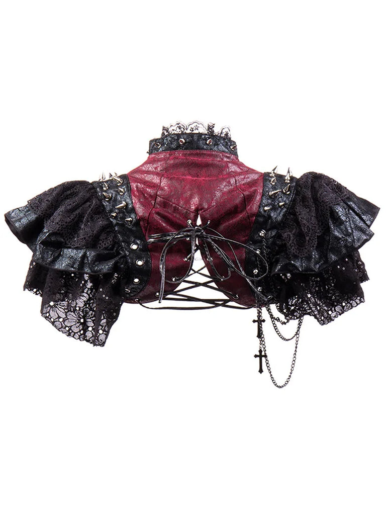 Scarlet Darkness Dark Gothic Leather and Lace Studd Waistcoat SCARLET DARKNESS