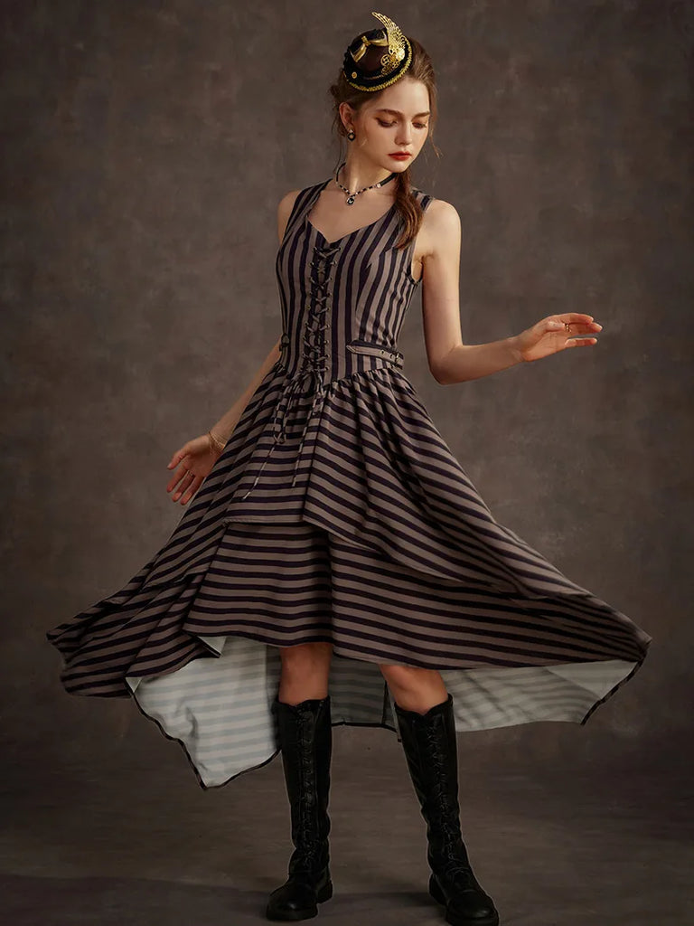 Steampunk Irregular Layered Hem Pirate A-Line Dress SCARLET DARKNESS