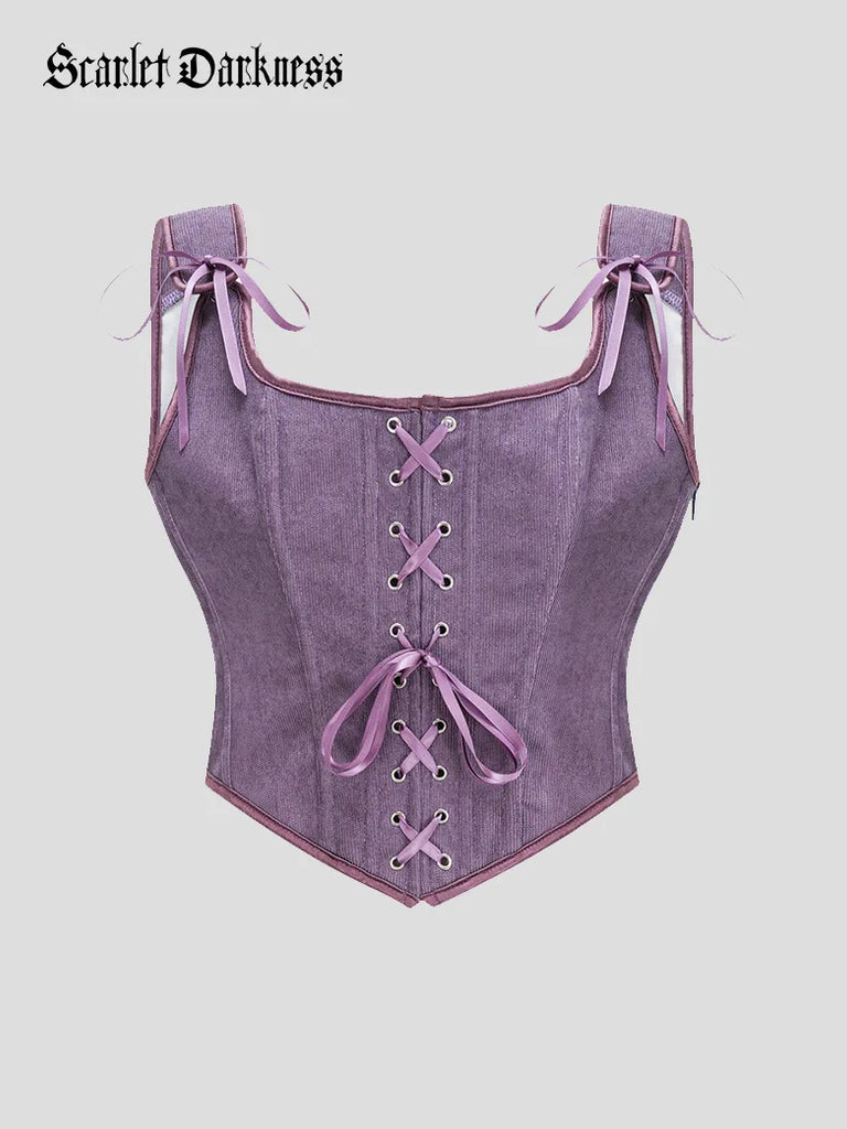 Women Renaissance Suede Lace up Corsets SCARLET DARKNESS