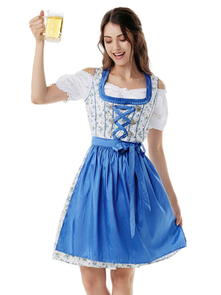 German Bavarian Oktoberfest Costumes Tops+Cotton Dress+Apron SCARLET DARKNESS