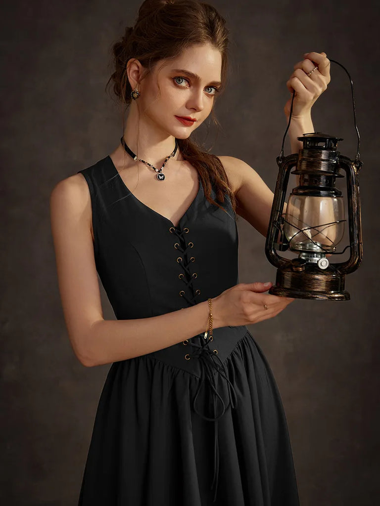 Steampunk Irregular Layered Hem Pirate A-Line Dress SCARLET DARKNESS