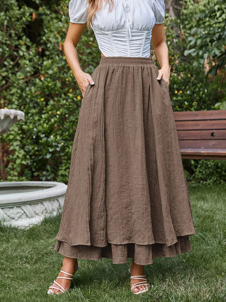 Women Renaissance Cotton Maxi Skirt 2-Layer Swing Skirts SCARLET DARKNESS