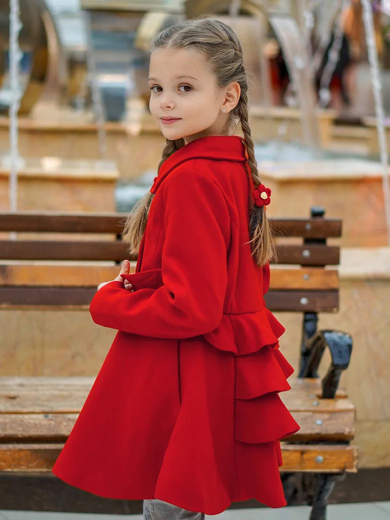 Kids Tiered Peacoat Lapel Collar Double Breasted Overcoat SCARLET DARKNESS