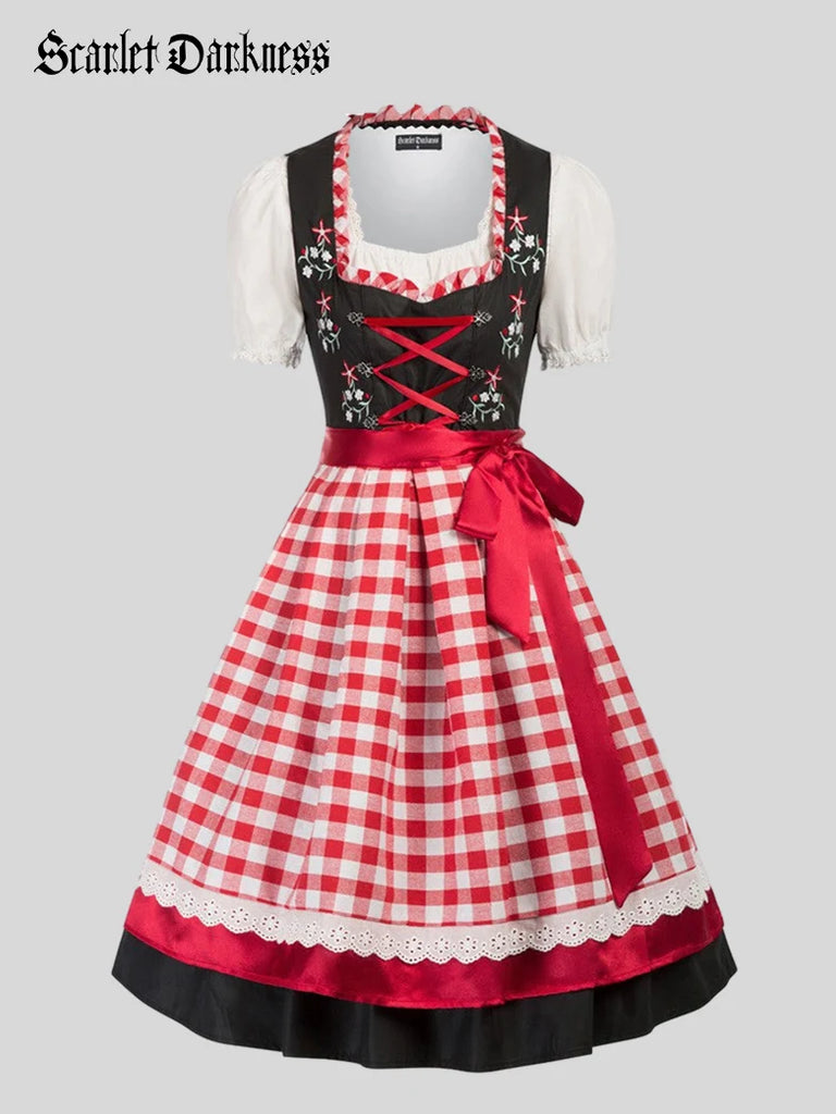 Women 3pcs Set German Bavarian Oktoberfest Costumes Scarlet Darkness