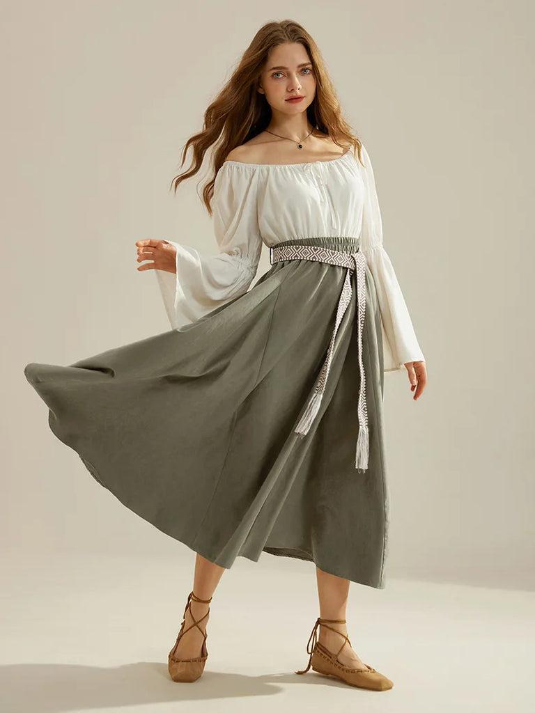 Renaissance Boho Maxi Skirt Ankle Length Swing Skirt SCARLET DARKNESS