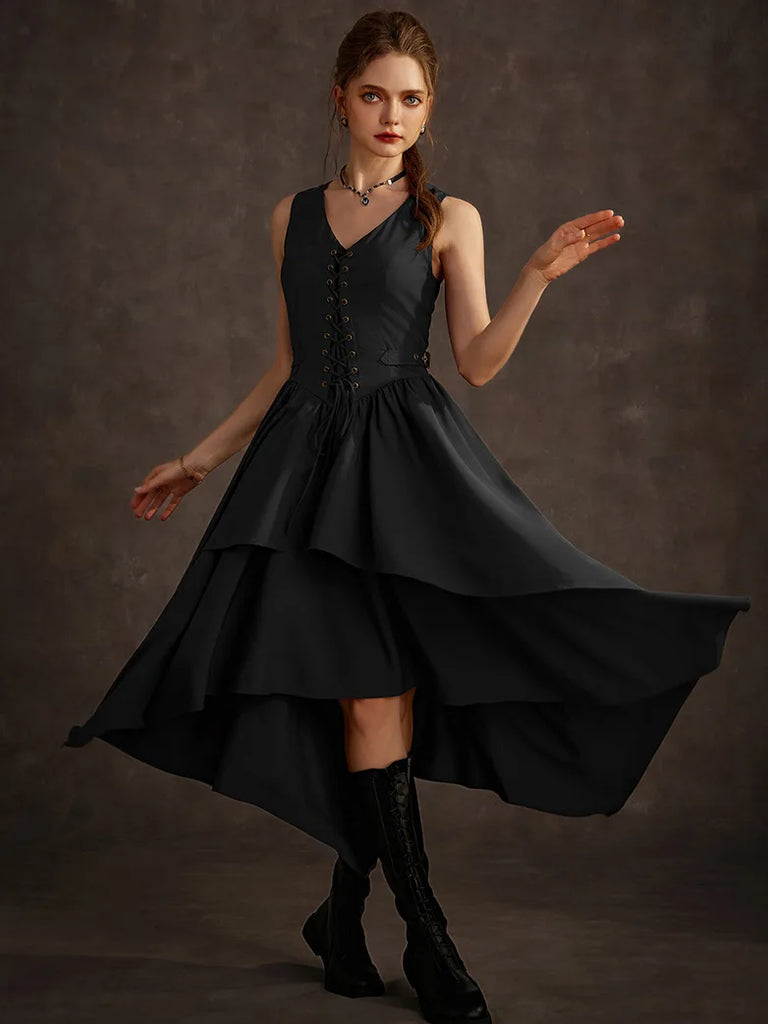 Steampunk Irregular Layered Hem Pirate A-Line Dress SCARLET DARKNESS