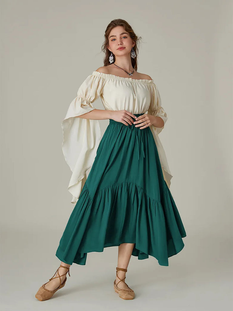 Renaissance Irregular Hem Flared Swing Pocket Skirt SCARLET DARKNESS