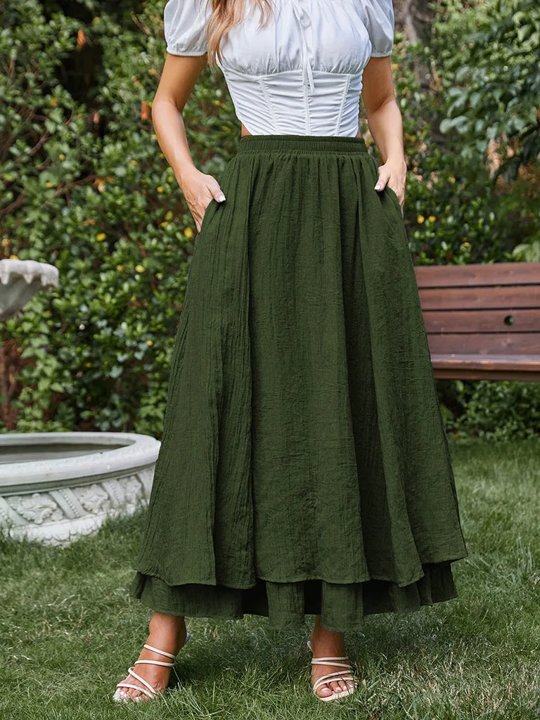 Women Renaissance Cotton Maxi Skirt 2-Layer Swing Skirts SCARLET DARKNESS