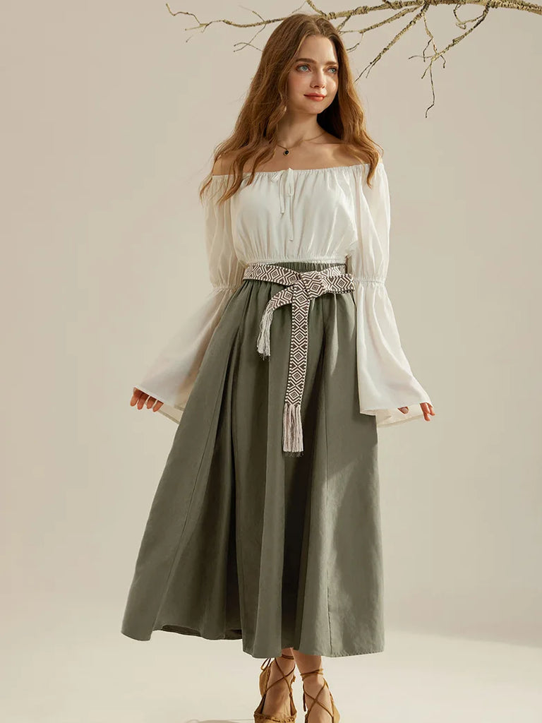 Renaissance Boho Maxi Skirt Ankle Length Swing Skirt SCARLET DARKNESS