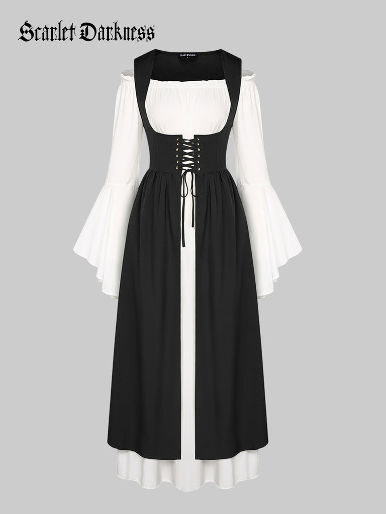 Bell Sleeve Off Shoulder Renaissance Costume+Lace-up Vest SCARLET DARKNESS