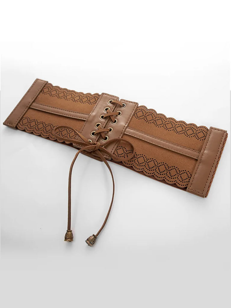 Women Hollow Lace-up Belt Ladies Stretchy Waist Belt SCARLET DARKNESS