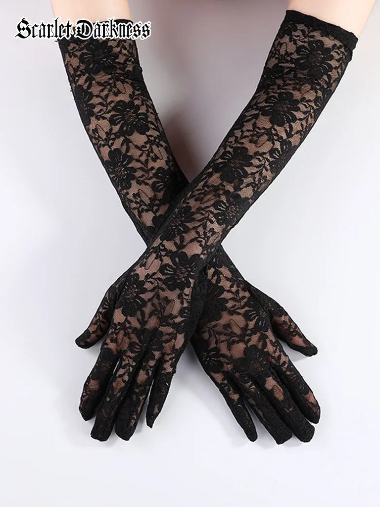 Scarlet Darkness Miss Danger Long Floral Pattern Lace Gloves SCARLET DARKNESS