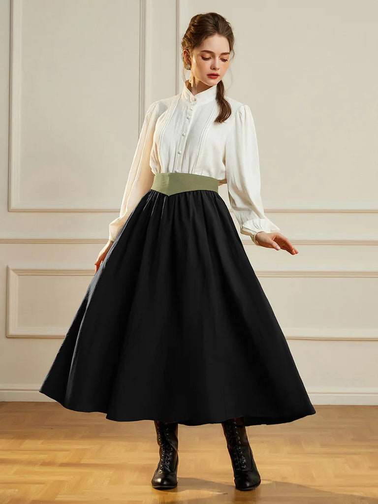 Renaissance Swing Skirt Detachable Belt Decor A-Line Skirt SCARLET DARKNESS