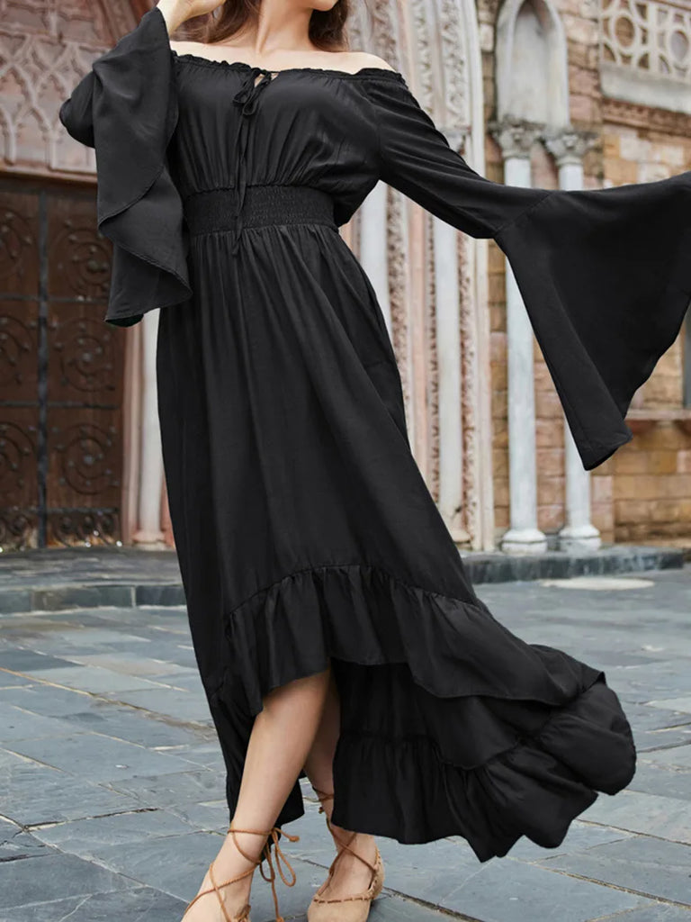 Women High-Lo Dress Long Sleeve Off Shoulder Dress SCARLET DARKNESS