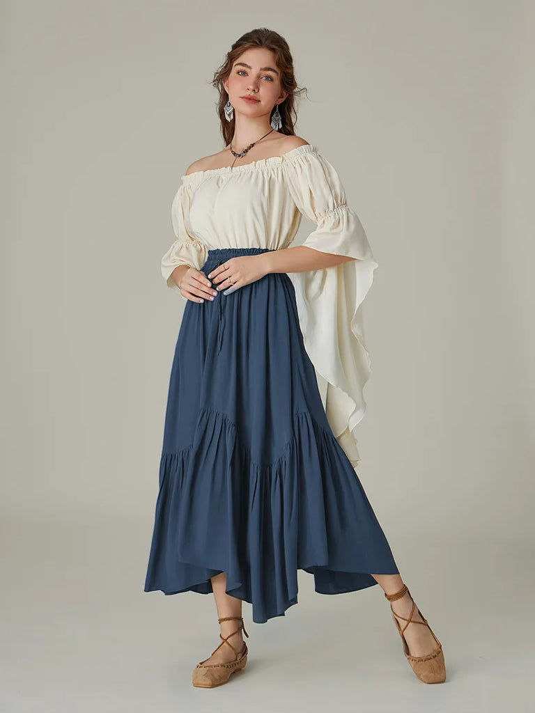 Renaissance Irregular Hem Flared Swing Pocket Skirt SCARLET DARKNESS