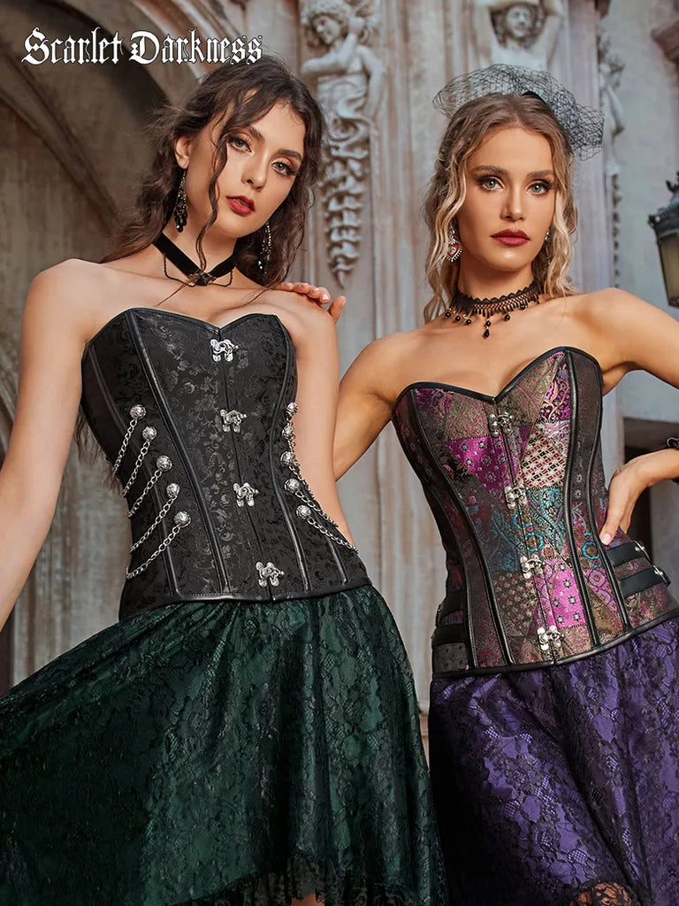 Steampunk Jacquard Corset Strapless Sweetheart Neck Costume SCARLET DARKNESS