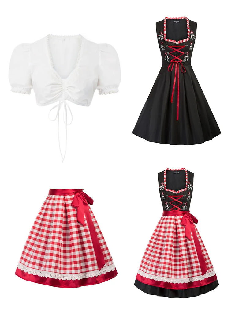 Women 3pcs Set German Bavarian Oktoberfest Costumes Scarlet Darkness