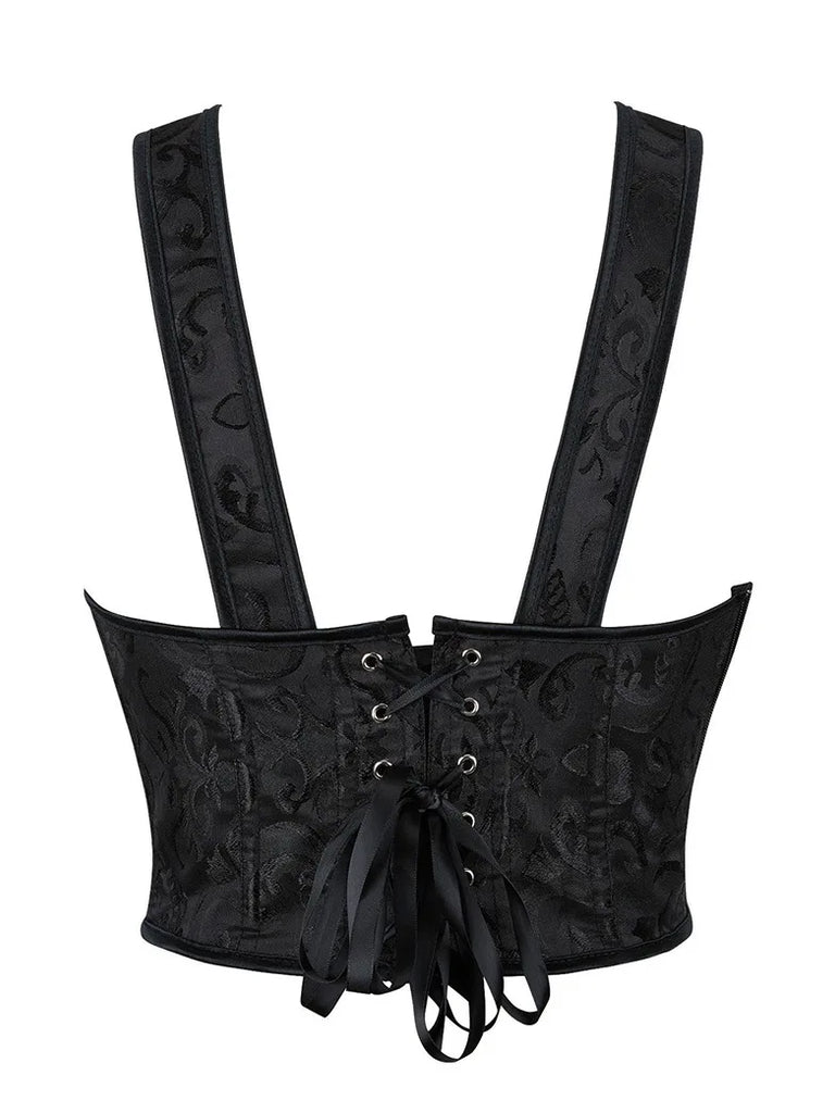 One-piece Collar Adjustable Jacquard Corset with Zip SCARLET DARKNESS