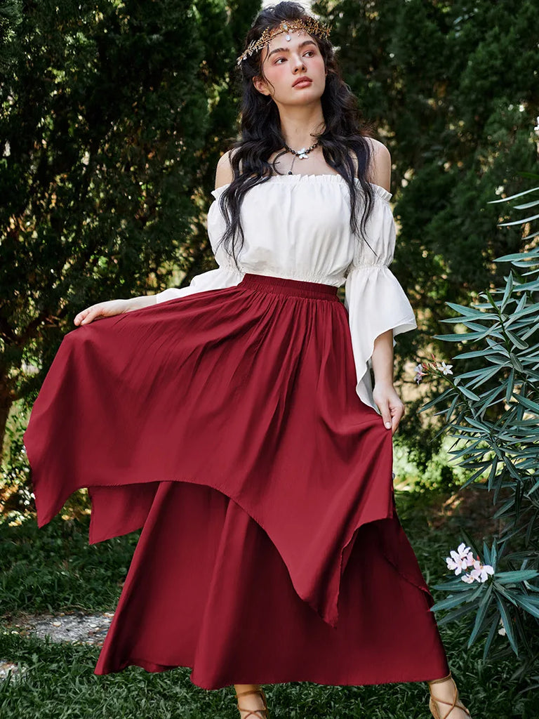 Women Renaissance Dual-Layer Swing Maxi Skirt SCARLET DARKNESS