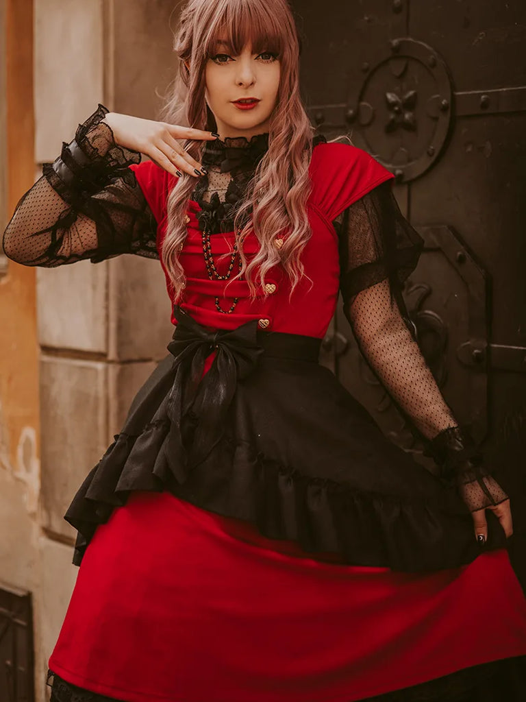 Steampunk Dresses Military Knitted Cap Sleeve Midi Dress SCARLET DARKNESS