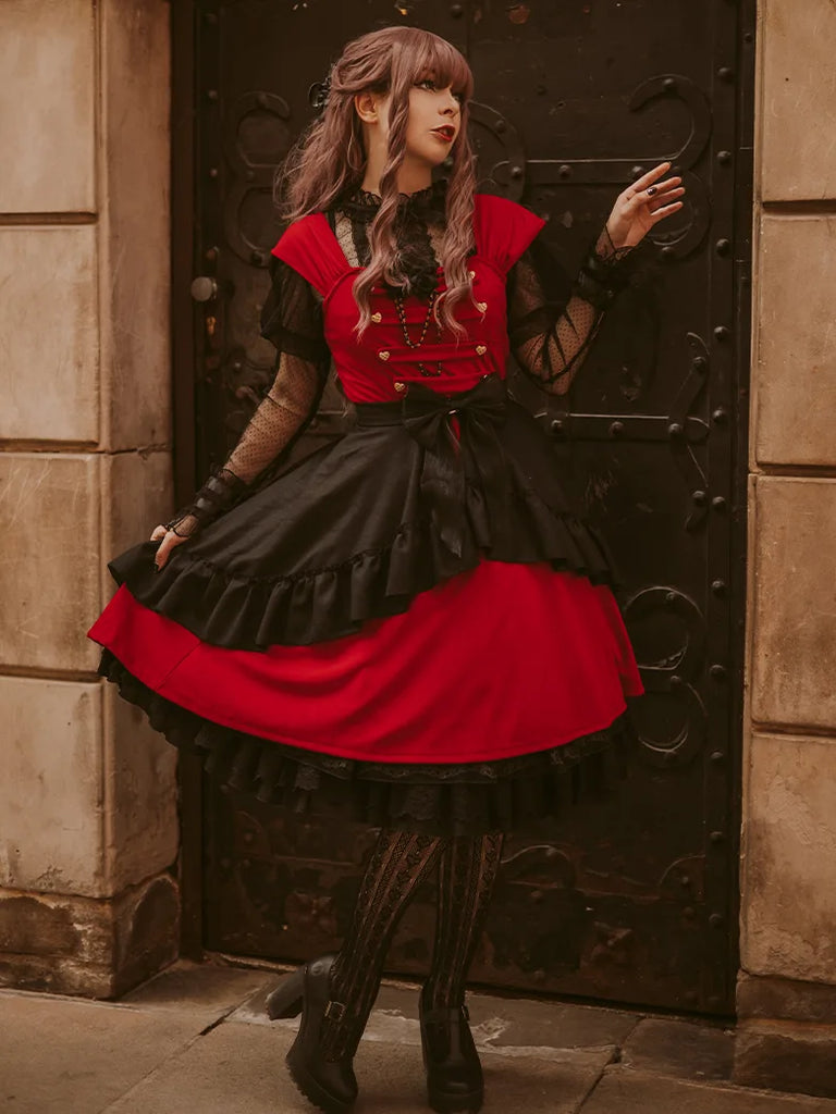 Steampunk Dresses Military Knitted Cap Sleeve Midi Dress SCARLET DARKNESS