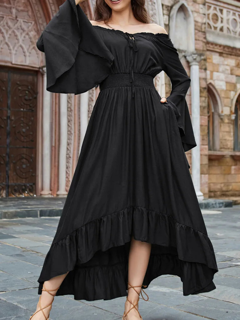 Women High-Lo Dress Long Sleeve Off Shoulder Dress SCARLET DARKNESS