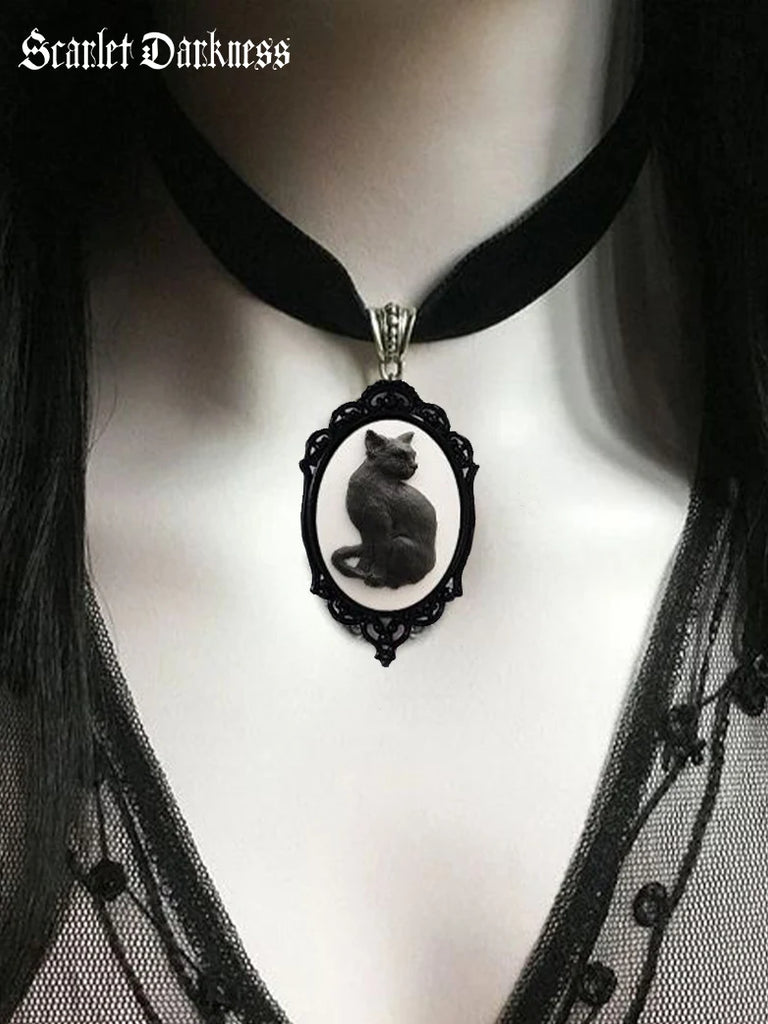 Scarlet Darkness Necklace Accs 2023-Black Cat Choker SCARLET DARKNESS