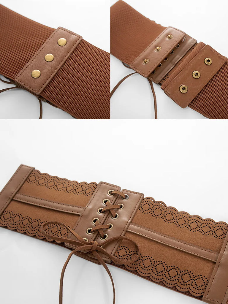 Women Hollow Lace-up Belt Ladies Stretchy Waist Belt SCARLET DARKNESS