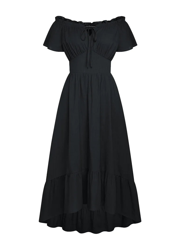 Women Renaissance Ruffle Sleeves Flared Pocket Dresses SCARLET DARKNESS