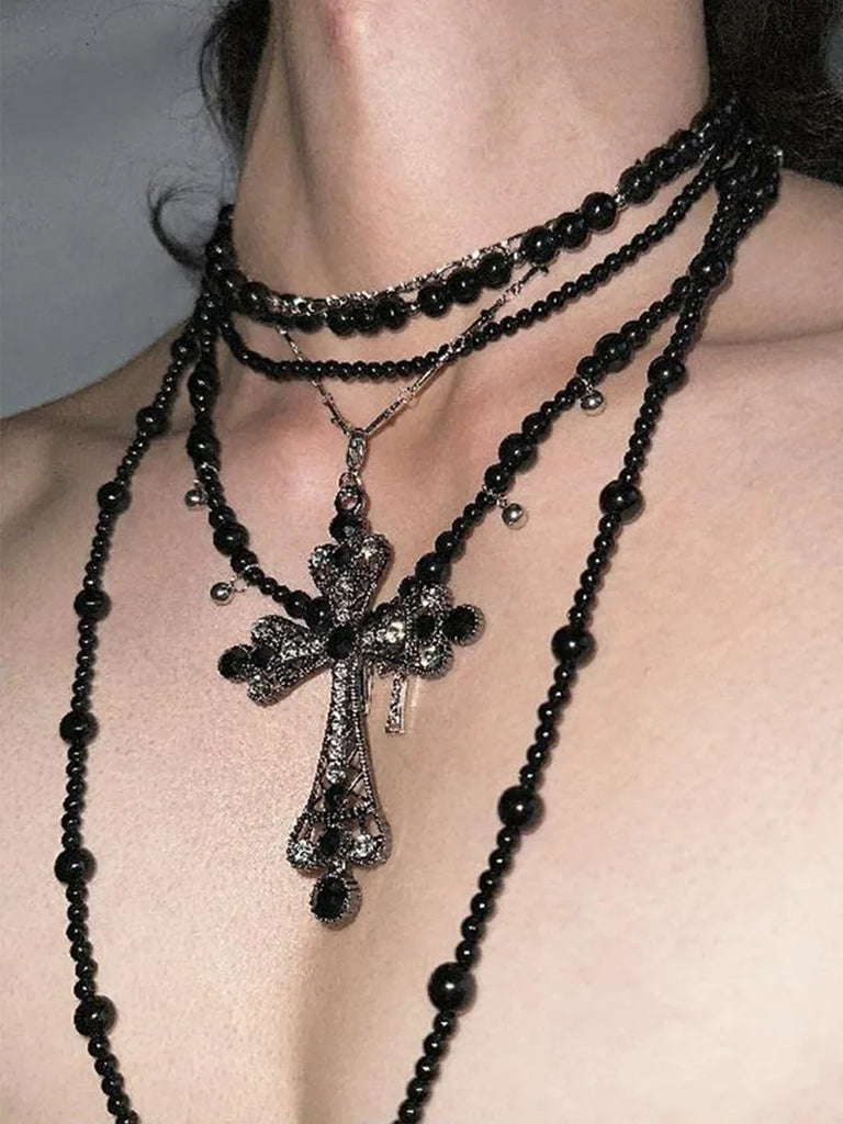 Lord Danger's Black Stone Necklace Multi-layer Choker SCARLET DARKNESS