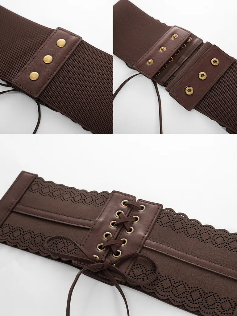 Women Hollow Lace-up Belt Ladies Stretchy Waist Belt SCARLET DARKNESS