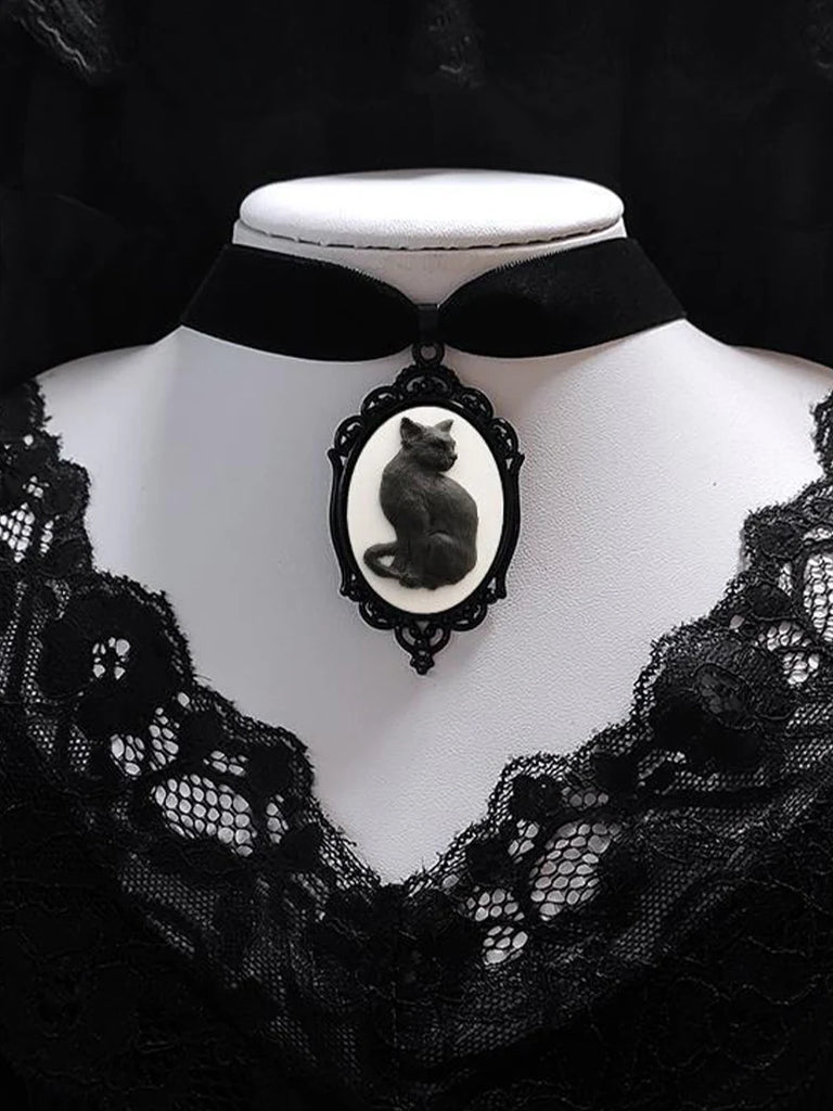 Scarlet Darkness Necklace Accs 2023-Black Cat Choker SCARLET DARKNESS