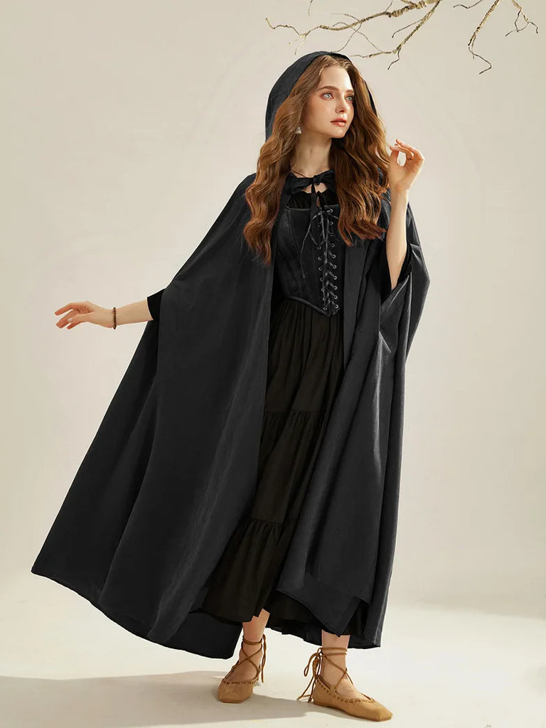 Unsex Medieval Hooded Cape Tie Front Warrior Mid-Calf Cloak SCARLET DARKNESS