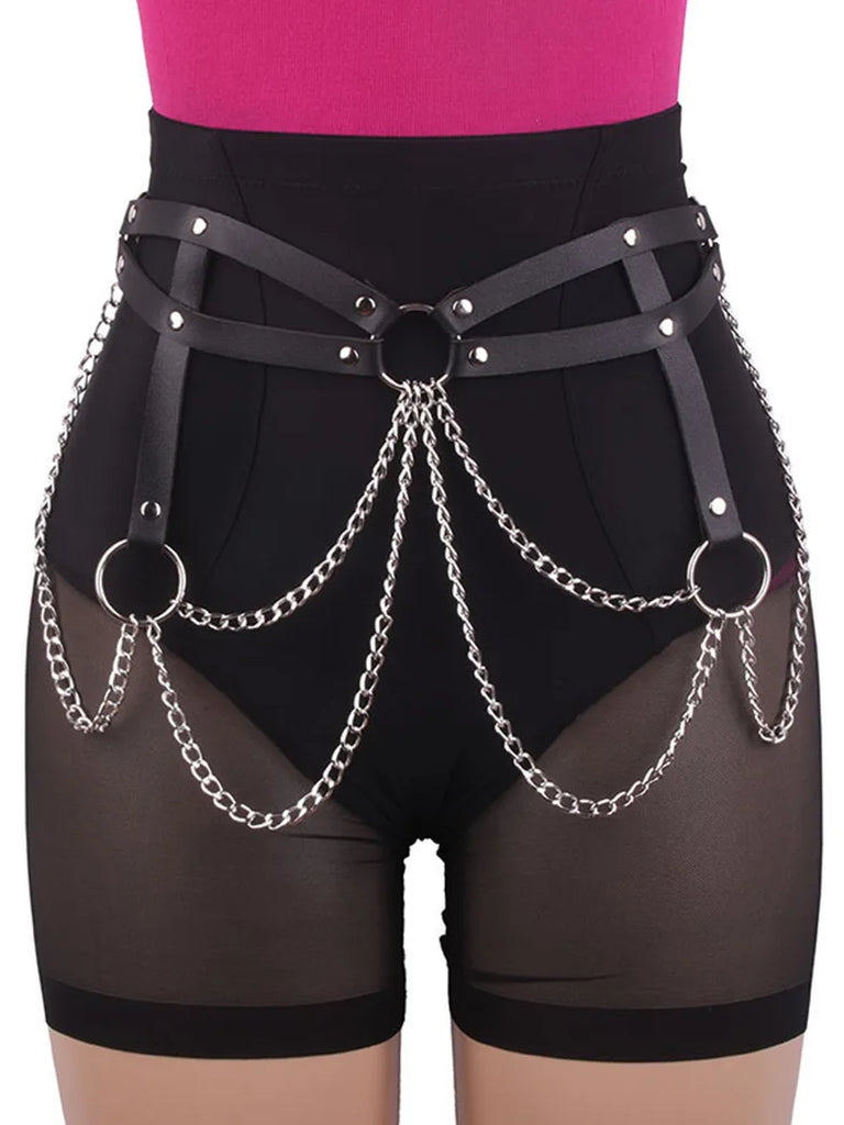 Women Gothic Sexy Double Leather Belt Tassel Waist Chain SCARLET DARKNESS