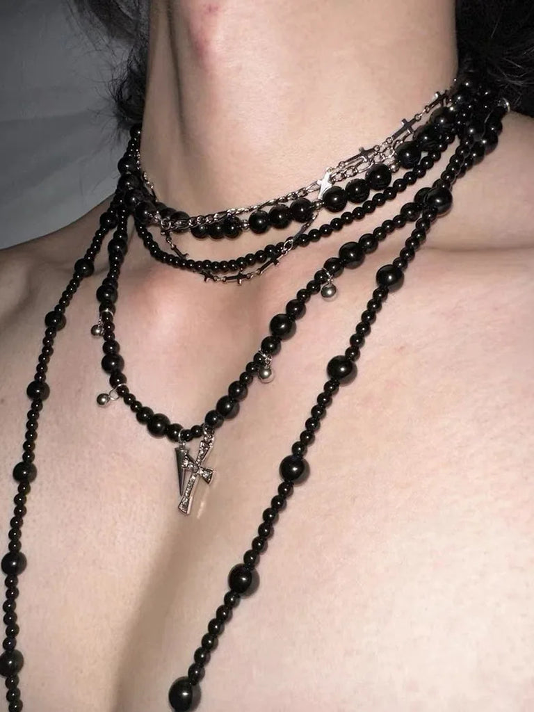 Lord Danger's Black Stone Necklace Multi-layer Choker SCARLET DARKNESS