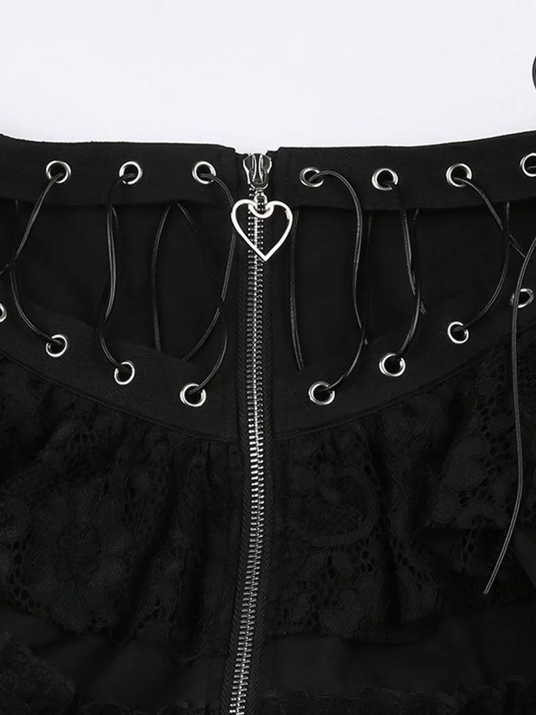 Scarlet Darkness Punk Mini Skirts Lace up Zipper Skirt SCARLET DARKNESS