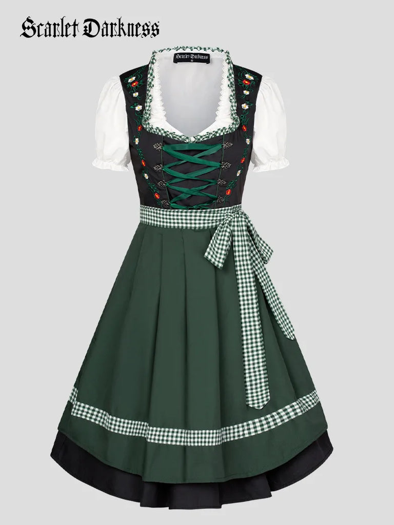 Women Dirndl Dress German Bavarian Oktoberfest Costume SCARLET DARKNESS