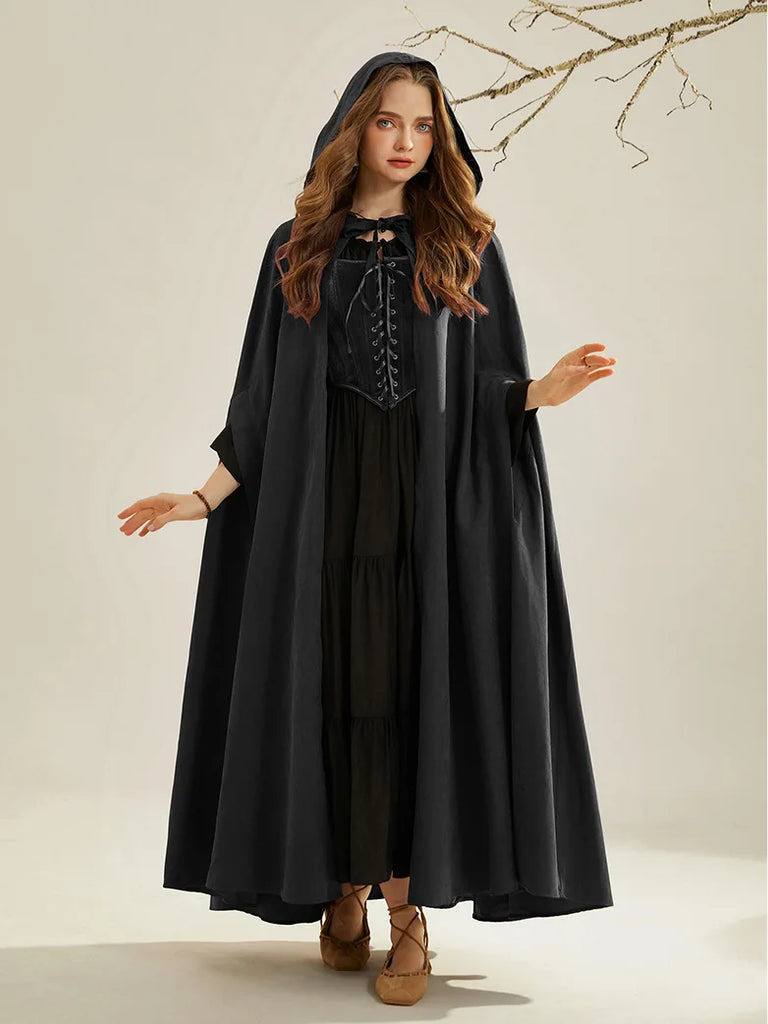 Unsex Medieval Hooded Cape Tie Front Warrior Mid-Calf Cloak SCARLET DARKNESS