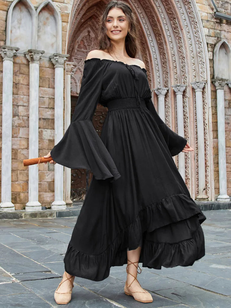 Women High-Lo Dress Long Sleeve Off Shoulder Dress SCARLET DARKNESS