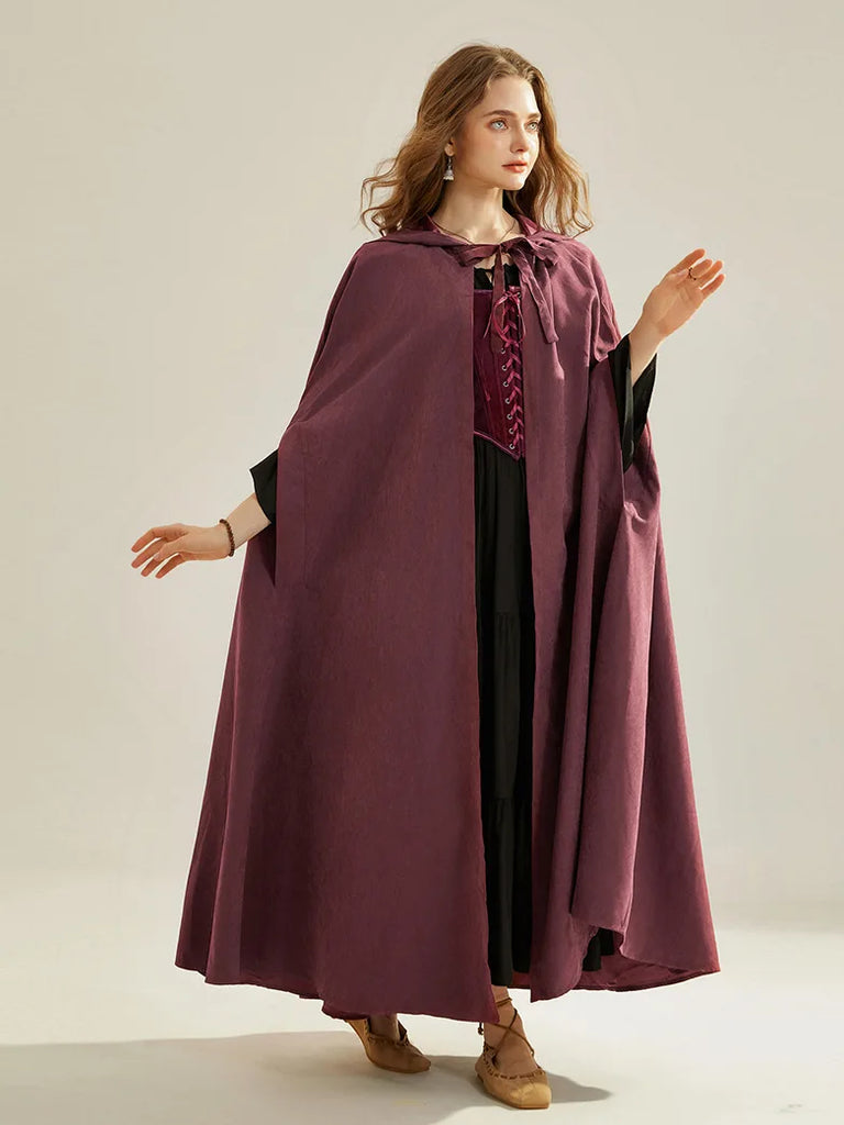 Unsex Medieval Hooded Cape Tie Front Warrior Mid-Calf Cloak SCARLET DARKNESS