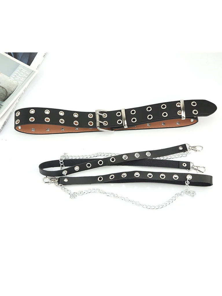 Women Gothic Punk Double-Breasted Buttonhole Belt SCARLET DARKNESS